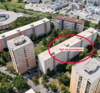 Aerial view of residential buildings with a marked 2-room apartment in Bratislava – Nové Mesto.