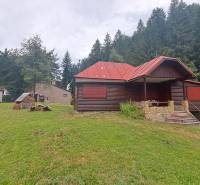 A cottage in Ružomberok at Nižné Matejkovo surrounded by nature and forests, lawn, woodshed.