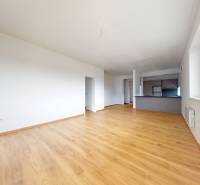A spacious room with wooden flooring and a kitchenette in a 3-room apartment.