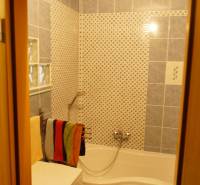 A bathroom with a shower in a 3-room apartment, covered with ceramic tiles.