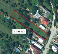 Aerial view of a 1,386 m² plot in Moravské Lieskové for house construction.