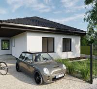A family house with a car and a bicycle is located on Pánska Niva Street, modern design.
