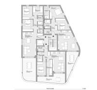 The design of the 3-room apartment shows the arrangement of the rooms and spacious terraces.