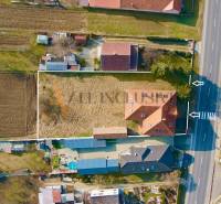 Aerial view of a house with yards by the road on Chrabrany Street, Topoľčany.