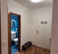 A hallway in a 2-room apartment with a view into the bathroom.