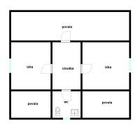 The floor plan of the family house includes rooms, a hallway, a toilet, and an attic.