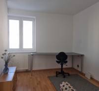 Spacious office in a 4-room apartment with a desk, chair, and simple decor.