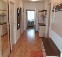 Hallway of a 4-room apartment with wooden flooring, a mirror, and wall cabinets.