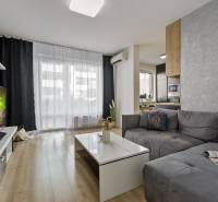 Living room with a sofa and a television in a 2-room apartment.
