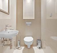 Bathroom in a 4-room apartment with a mirror, sink, and toilet.