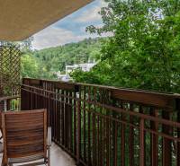 A balcony in a 4-room apartment with a view of greenery on Guothova Street, Bratislava - Kramáre.