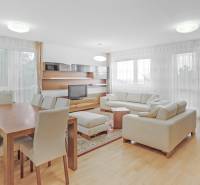 A bright living room in a 4-room apartment with a dining table and a sofa.