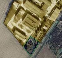 Aerial view of commercial land in Trenčianske Bohuslavice with old buildings.