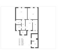 Floor plan of a family house with a room, kitchen, bathroom, and storage.