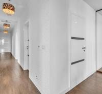 Hallway of a 4-room apartment with a mirrored wardrobe and wooden floor.