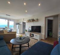 Living room in a 4-room apartment with a comfortable sofa, television, and a coffee table.