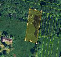 Aerial view of recreational plots in Veľká Lehota with parcel markings.