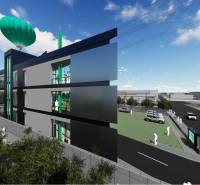 Futuristic building with parking lot at Panónska Road in Bratislava - Petržalka, plots - commercial.
