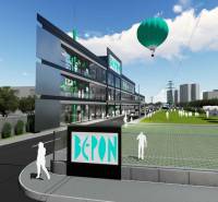 Visualization of a commercial complex with greenery and a balloon in Bratislava - Petržalka, Panónska cesta.