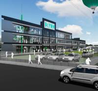 Visualization of commercial land on Panónska Road in Bratislava - Petržalka with cars and people.