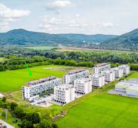 Aerial view of a 3-room apartment in Púchov on Dlhé lúky street with the surrounding landscape.