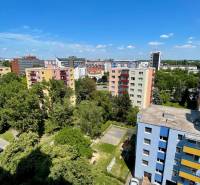 View of colorful apartment buildings and greenery on Rezedova Street in Bratislava - Ružinov.