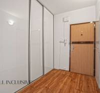Entrance hallway in a 2-room apartment with wooden flooring and a built-in wardrobe.