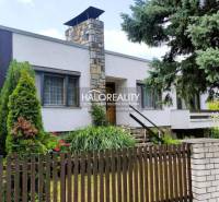 A family house in Plavecký Mikuláš, surrounded by trees and a front garden, with a stone chimney.