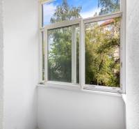 The windows in the 3-room apartment offer a view of greenery.