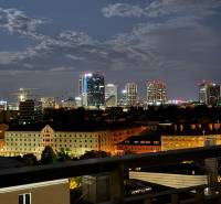 A night panoramic view of the Bratislava city center from the balcony of a 2-room apartment.