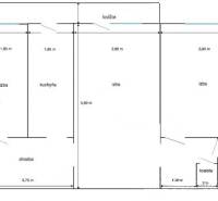 Floor plan of a 3-room apartment with a loggia and a separate toilet from the bathroom.