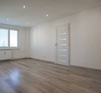 Spacious living room with wood-patterned flooring in a 2-room apartment.