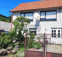 Cottage kitchen: stove, classic furniture, colorful walls, window with lace curtain.
