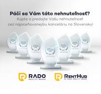 Awards of the real estate agency RADO Reality Group with the RentHub logo, the text advertises services.