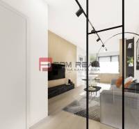 Stylish interior of a 2-room apartment with open space, decor, and furniture.