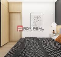 A bedroom in a two-room apartment with a bed, wardrobe, and wall decoration.