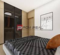 Bedroom in a 2-room apartment with a bed, wardrobe, and decorative painting.
