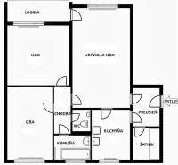 Floor plan of a 3-room apartment with a loggia, kitchen, hallway, and walk-in closet.