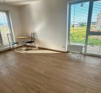 A room in a 3-room apartment with a wooden floor and two windows with a view.