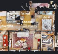Floor plan of a 4-room apartment with a kitchen, bathroom, and balcony.