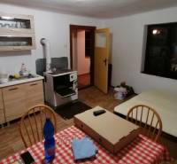 A kitchen with a stove, dining table, and bed, suitable for a family house.