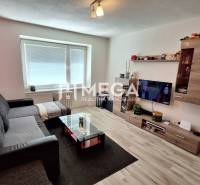 Living room in a two-room apartment with a sofa, table, and TV on the wall.