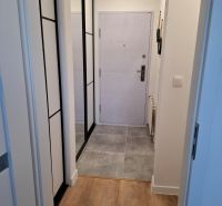 Entrance hallway of a 2-room apartment with tiles and wood-patterned flooring.