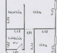The floor plan shows the layout of a 2-room apartment with a kitchen and a bathroom.