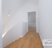 Interior of a family house with white walls and a floor with a wood decor.