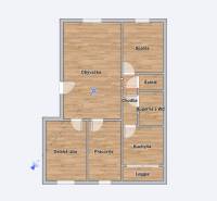 Floor plan of a 4-room apartment with rooms: living room, bedroom, kitchen, children's room.
