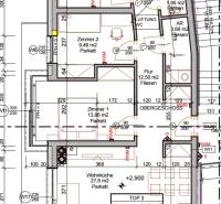 Floor plan of a 4-room apartment with flooring decor, bathrooms, kitchen, and balcony.