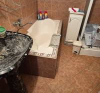 Bathroom in a family house with a sink, bathtub, and shower.