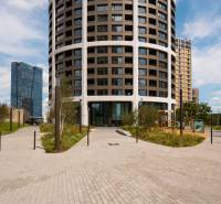High-rise building and greenery in Bratislava - Old Town on Bottova Street, Garage area.