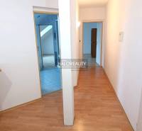 A hallway in a 2-room apartment with a wooden decor floor and an entrance to the bathroom.